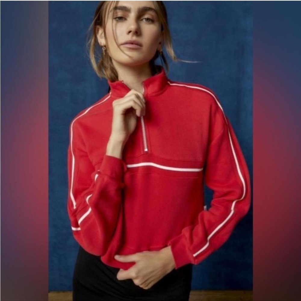 BDG Red Quarter-Zip Pullover with White Stripes Size XS Cropped